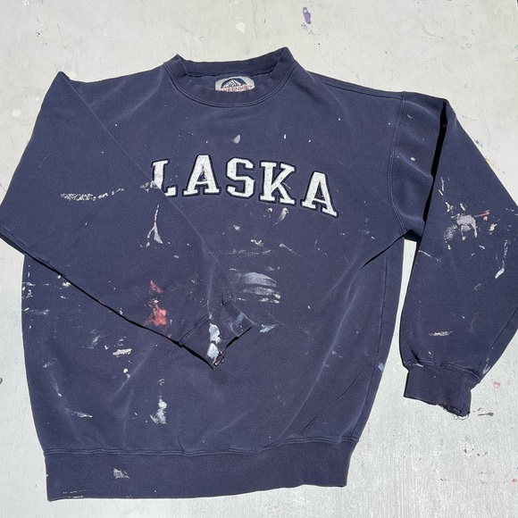 Men's Vintage Alaska Sweatshirt Blue Spell-Out S Street 90s THRASHED Grunge USA - Picture 5 of 13